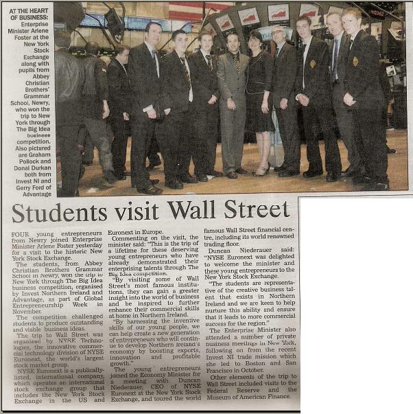 Abbey Students Visit Wall Street