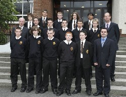 18 pupils from The Abbey Christian Brothers Grammar School got at least 8 or more A grades in their GCSE examinations.  They are Damian Mc Parland, Stephen Campbell, Martin Davidson, Fergal Mc Alinden, Ronan Mc Donald, John Paul OHare, Homesh Sayal, Conor Sweeney, Philip Mc Clory, Adrian Mc Namee, Michael Boyle, Conor Mc Guigan, Aidan Murphy, Vincent ORourke, Conor Bell, Kevin Holsgrove, Michael Lynch, and Ruairi Williamson.  Missing from the photo are Stephen Campbell, Aidan Murphy and Ruairi Williamson.


Mr Dermot Mc Govern, Headmaster gives this group of high-fliers advice on which subjects to choose for A Level.
 