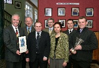 The Abbey Technology Department welcome their visitors from Analog Devices. (l-r) Mr. Dermot McGovern, Headmaster, Mr. Bill Hunt, Analog Devices, Mr. Gerard Savage, Technology teacher, Mr. Tom O'Dwyer, Analog Devices, Ms. Ann O'Sullivan, Analog Devices, Mr. John Rath, Senior Teacher and Mr. Tony Mooney, Head of Technology.
