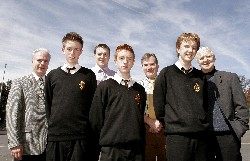 Pictured is Headmaster Mr Dermot McGovern and Brother O'Mahoney, Mr Desmond Tennyson (Head Of Irish) and Mr Maurice McKevitt (Senior Teacher) congratulating the team on their Ulster success.