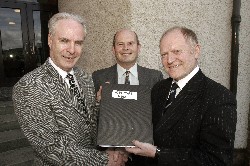 Pictured is Headmaster Mr Dermot McGovern and Dr John McCavitt (Senior Teacher) with Mr Kieran Mallon