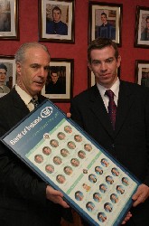 Mr. Eamonn Connolly, Manager, Bank of Ireland in Newry visited the Abbey Christian Brothers Grammar, Newry and presented Mr. Dermot McGovern, Headmaster with a framed poster of this years Ulster Colleges Football and Hurling Allstars