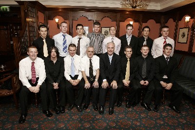 Abbey Past Pupils Sports Association - presentation to MacRory Cup Players 2004/5 Back (L-R) Gordon Magennis, Niall Duffy, Martin Carr, Ronan Digney, Robby Ryan, Stephen Malone, Michael McAllister, Brendan Allen Front (L-R) Eoin McGuinness (Captain), Patrick Doran,Padraig McGahon, Mr Aidan O'Rourke, Mr Dermot McGovern (Headmaster),  Stephen Quinn, Caolan McCaffrey, Seamus Toner