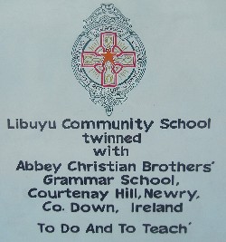 Abbey CBS Twinned with Libuyu Community School - a plaque was unveiled high on the wall of Libuyu